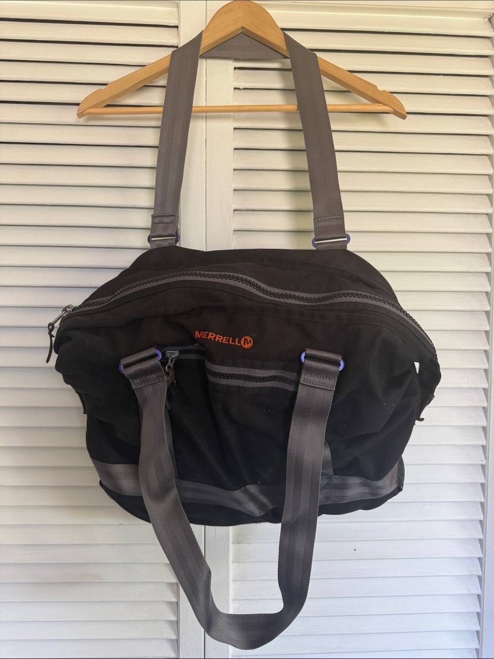 Merrell Black and Gray Travel Duffel with Orange Logo
